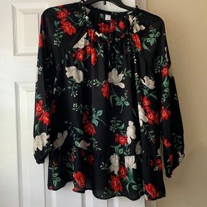 Women’s blouse; floral; black, red, green, white; XXL